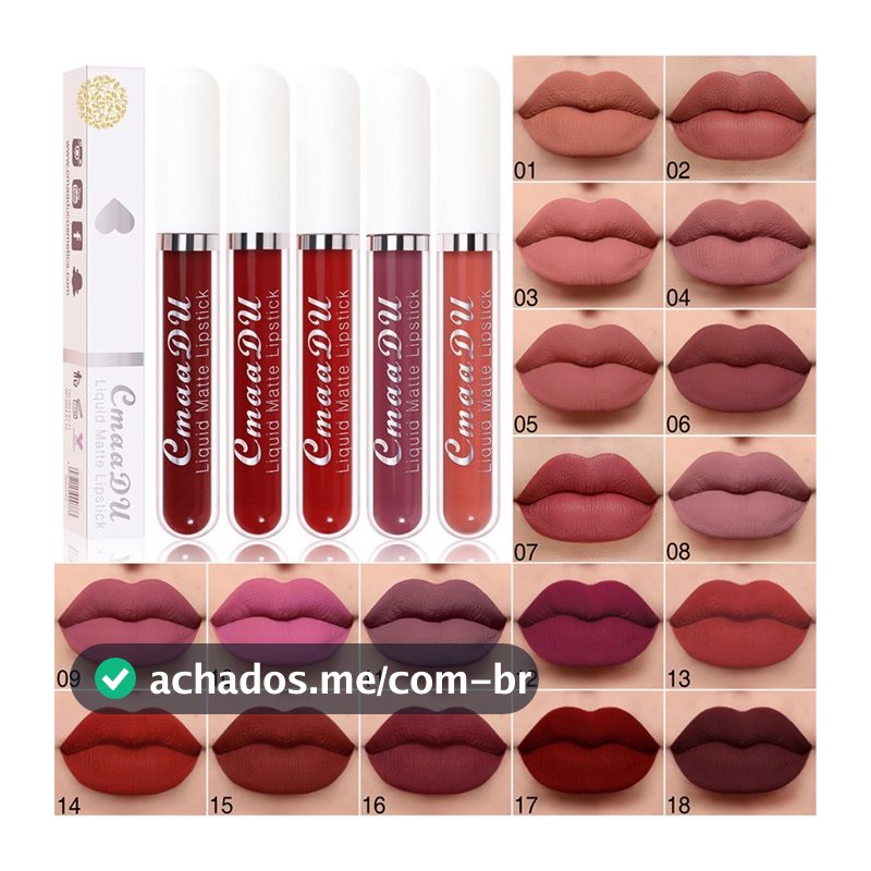 Baton Matte Batom Brilho Labial Líquido prova De agua Longa Duração Hidrata Lábios Vermelhos Sexy