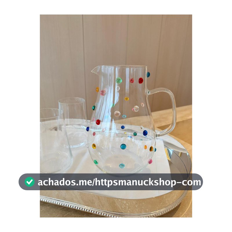 Jarra Àgua Suco Vidro  2 Litros  Decorada Com Mini Gemas Coloridas