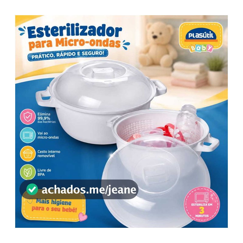 Esterilizador Para  Mamadeira  E Chupeta Para Microondas Redondo 3 Peças Compacto e Portátil