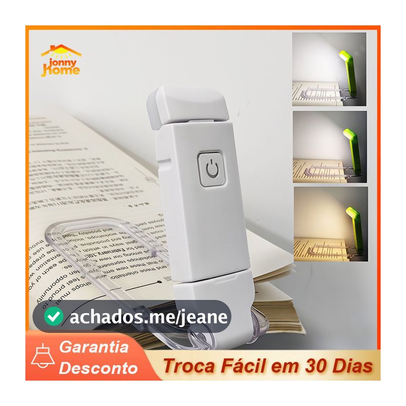 Mini Luminária para Leitura De Livros LED Brilho Ajustável Luz Noturna USB Proteção para os Olhos, Clip, Dobrável