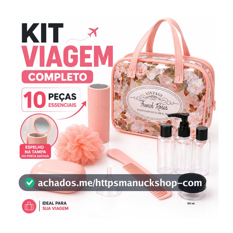 Kit Viagem Com Necessaire Frascos Higiene Pessoal Creme Shampoo Saboneteira