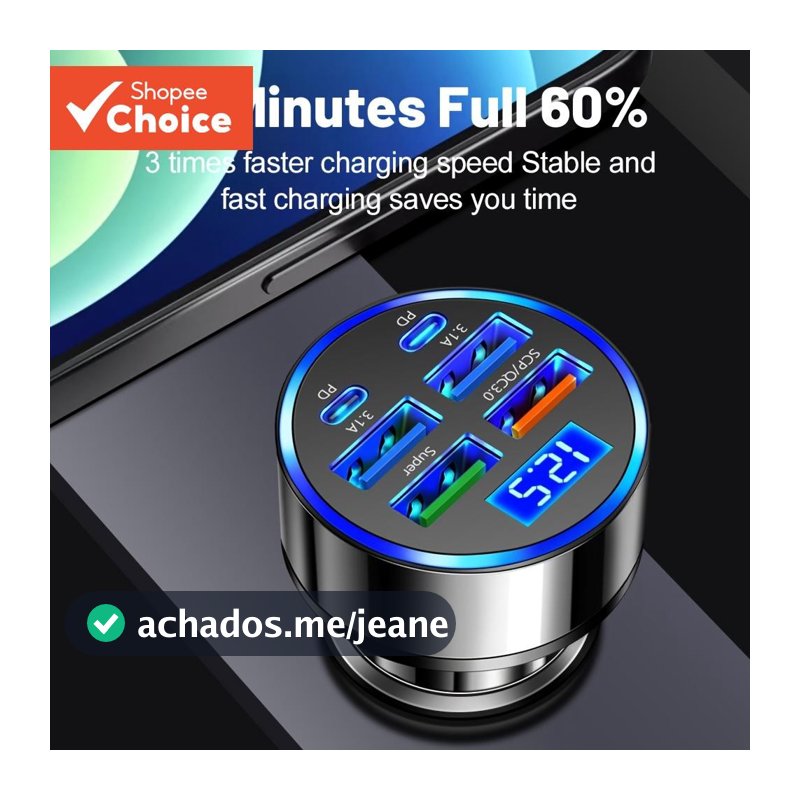 Multi Portas 2PD 4USB Carregador De Carro Rápido PD QC3.0 USB C Telefone Para Tipo Adaptador No