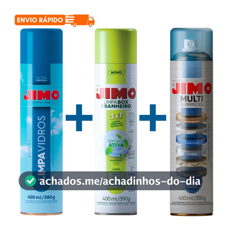 Kit Limpa Vidros + Limpa Box e Banheiro + Multisuperficies JIMO 400ml