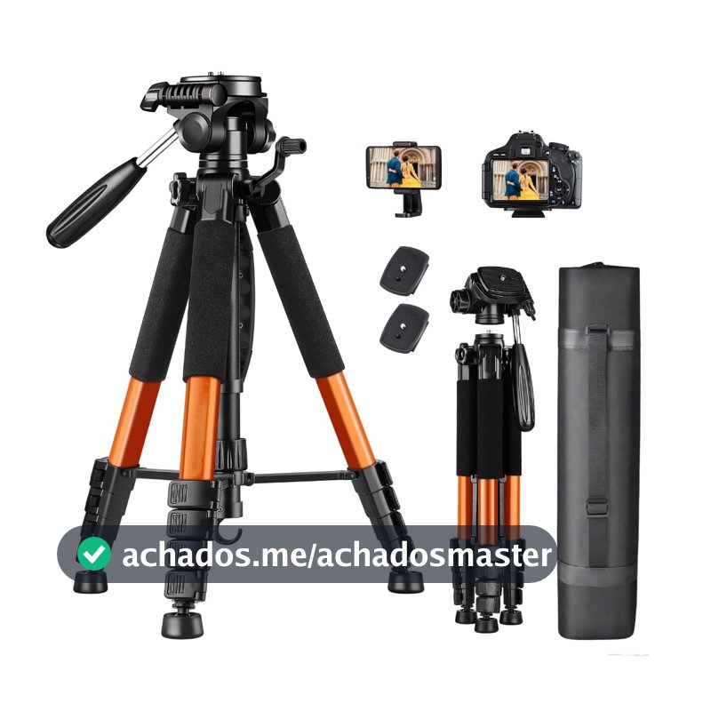 VEDO Tripé Profissional Celular Câmera 1,88 Mts + Suporte Laranja
