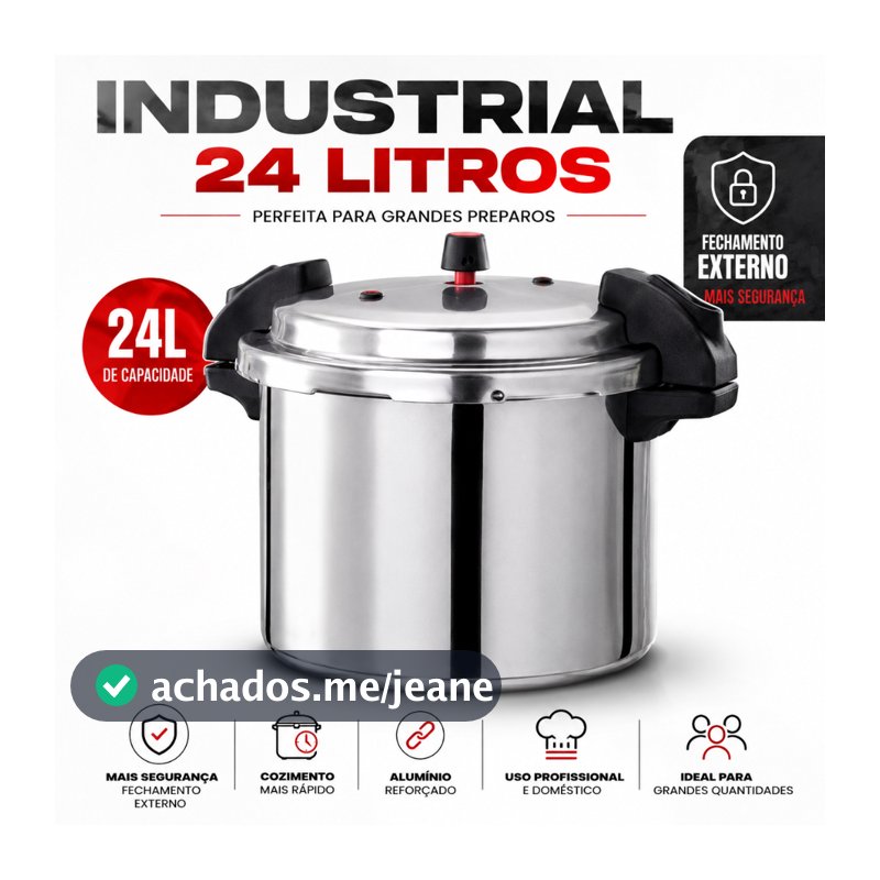 Panela De Pressão 24L Industrial Fechamento Externo Alça Antitérmica Grande Feijão Carnes Sopas