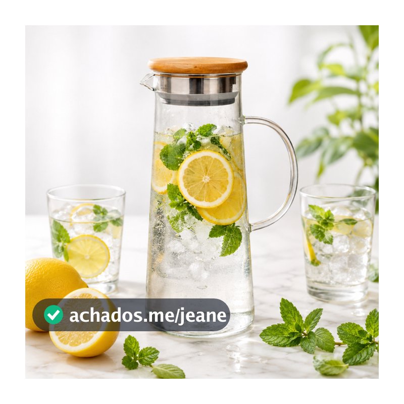Jarra de Vidro Hermética 1,7L Tampa Bambu Resistente Água Suco