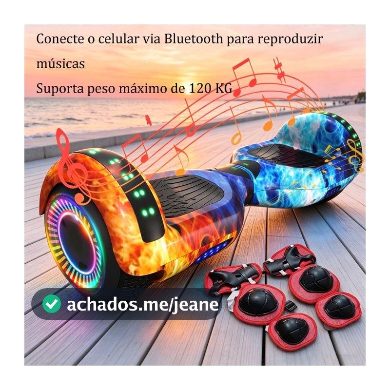 Hoverboard Elétrico Bivolt - Infantil e Adulto, Bluetooth, Suporta 120kg, Bateria de Alta Capacidade + Kit de Proteção