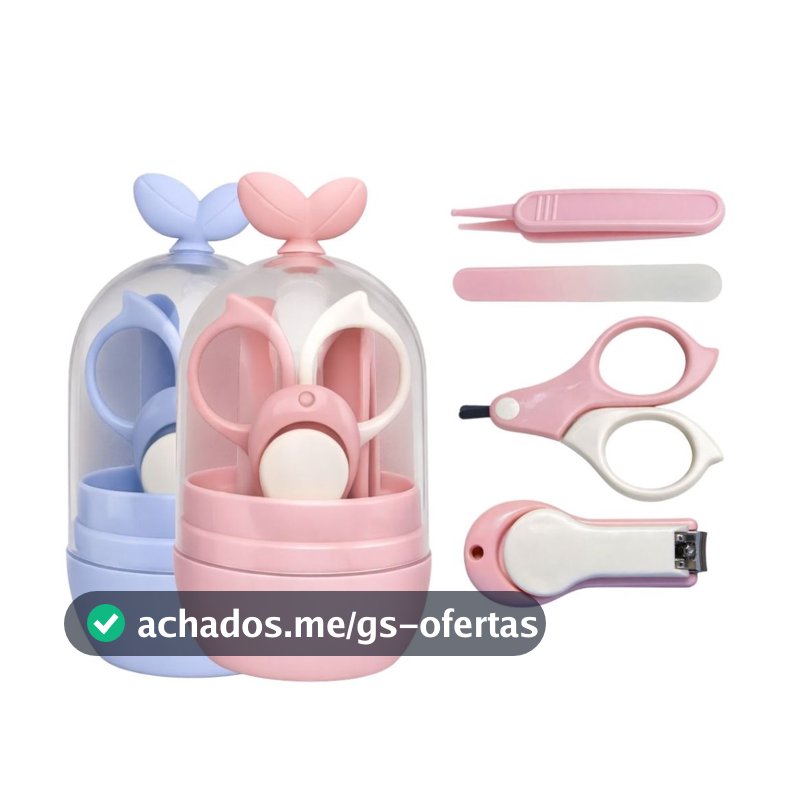 Kit Higiene Bebê 4 Peças Completo Recém Nascido com Tesoura Ponta Redonda Cortador Menino Menina