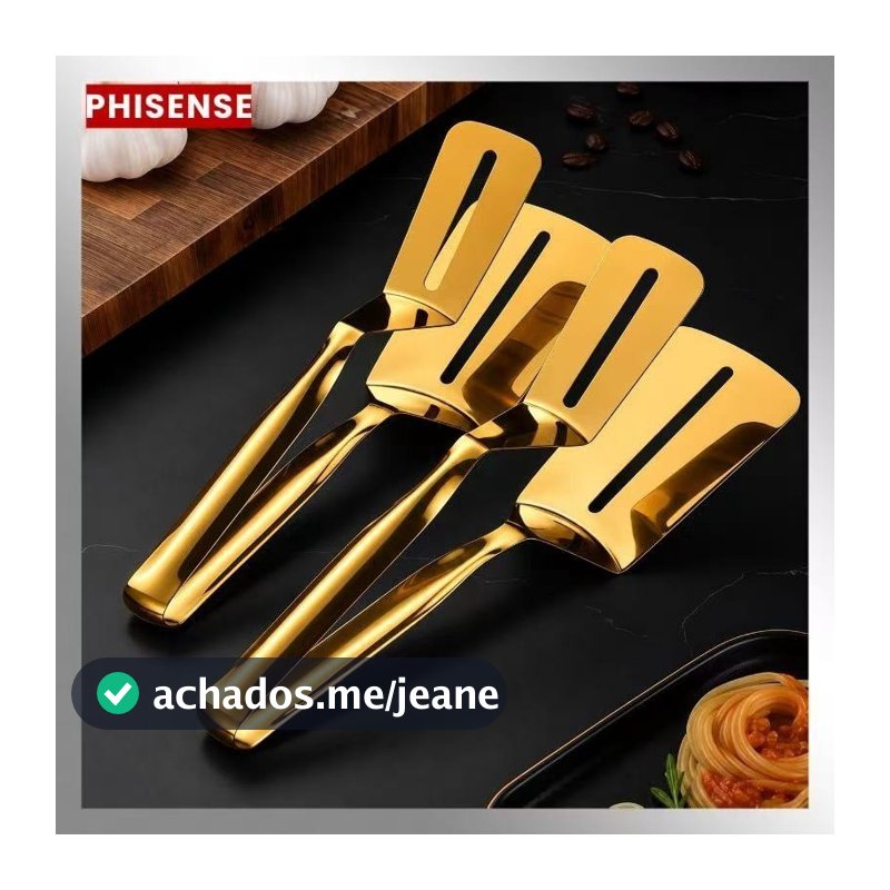 Kit 2 Pegadores De Cozinha Inox Dourado Para Salada Churrasco Massa Pinça Multiuso