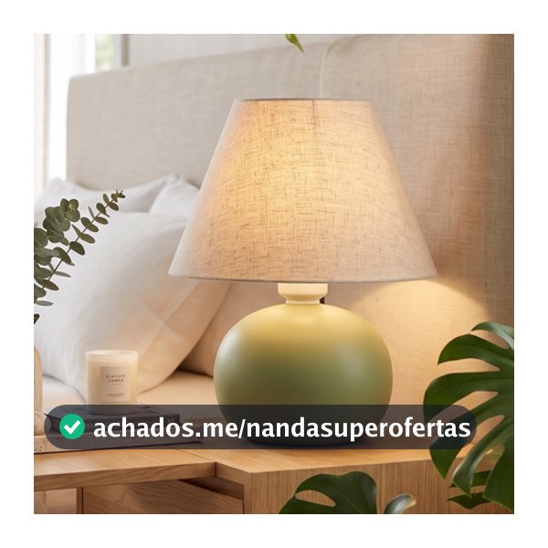 Abajur Bolinha Pequeno Cerâmica Artesanal com Cúpula de Tecido