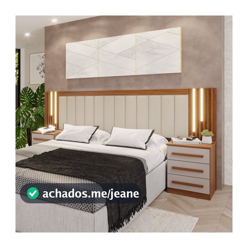 Cabeceira Casal Extensível Estofada com LED Luminous Yescasa Cinamomo/Off White/Leblon Areia