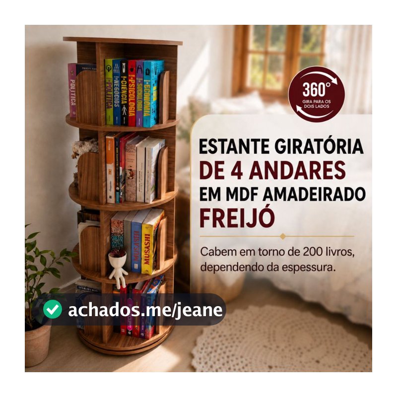 Prateleira Estante Giratória Organizador Rotatório MDF 1.30m 200 Livros