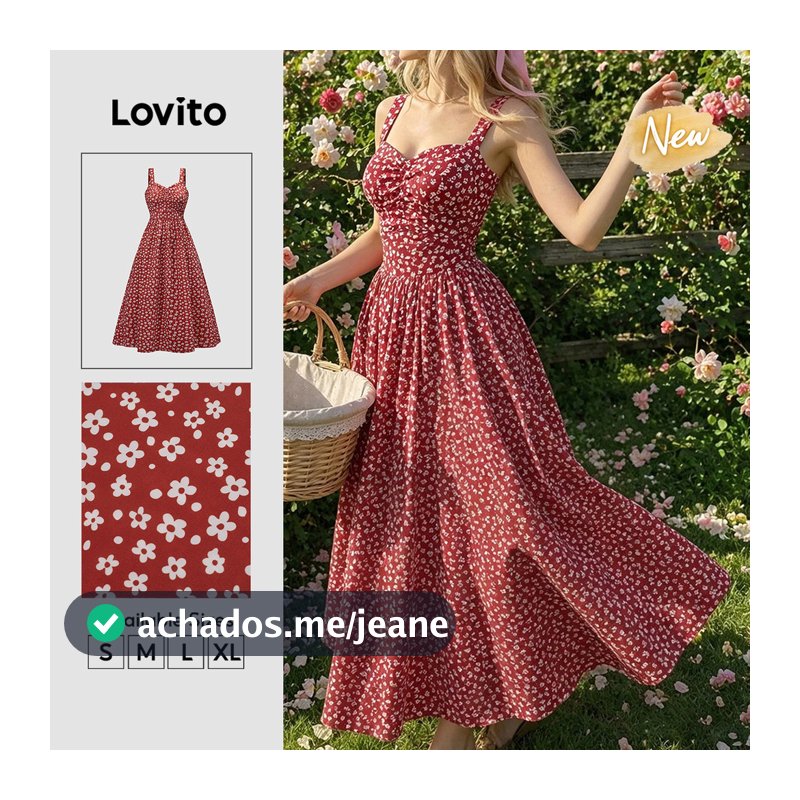(New Arrival) Lovito Vestido Boho Feminino Longo Floral miúdo Plissado Corte a Casual primavera/verão Fim De semana/férias DRB39BR114