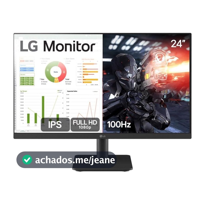 Monitor PC Gamer LG 24” IPS 100Hz Full HD HDMI 2x, Preto - 24MS500