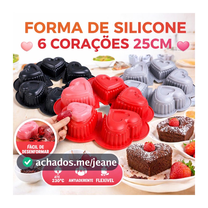 Forma de Silicone Antiaderente Flexível Formato Coração para Gelatina Chocolate Mini Bolos Cupcakes