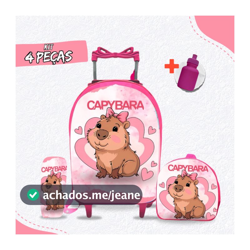Kit Mochila Escolar Capivara + Lancheira + Estojo