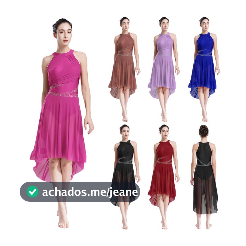 Aislor Womens Lyrical Dance Dresses Sleeveless Asymmetrical Hem Sparkly Rhinestones Ruched Dress