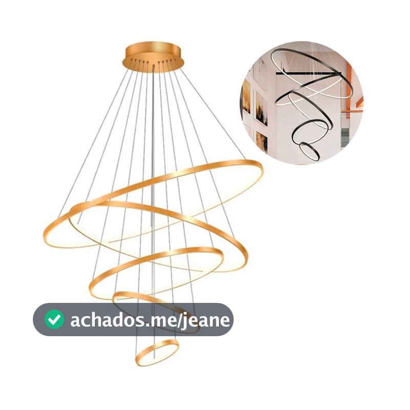Lustre Anéis Pendente Arcos Led Moderno Com Controle Remoto Brinovar