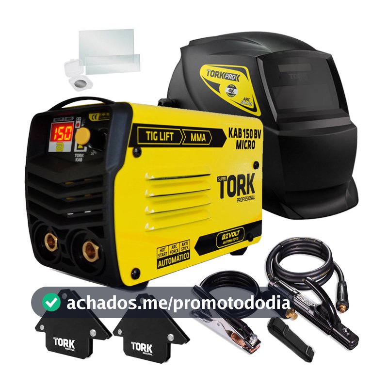 Máquina Inversor Solda 150A Bivolt MMA Tig Lift Mascara 4k Esquadro Tork