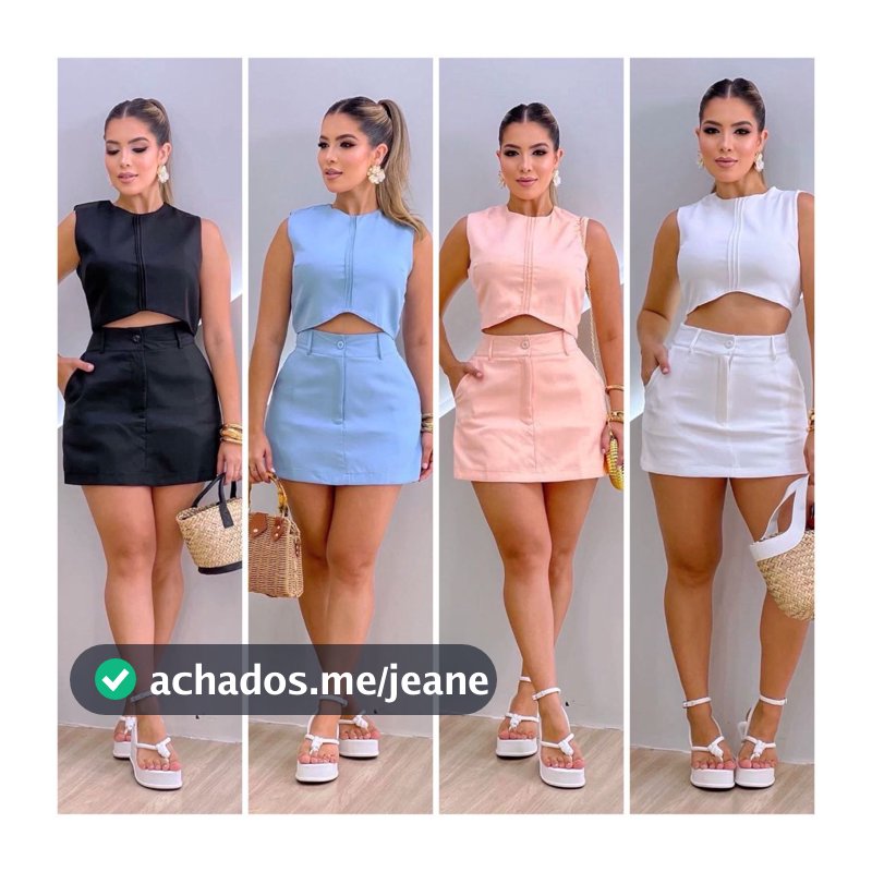 Conjunto Moderno Crepe De Alfaiataria Com Short Saia E Croped Zíper