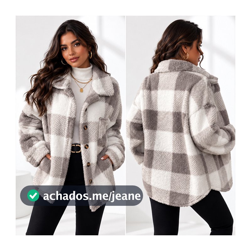 Casaco feminino de inverno em Camurça com Estampa xadrez Ideal para uso diário Casaco quente