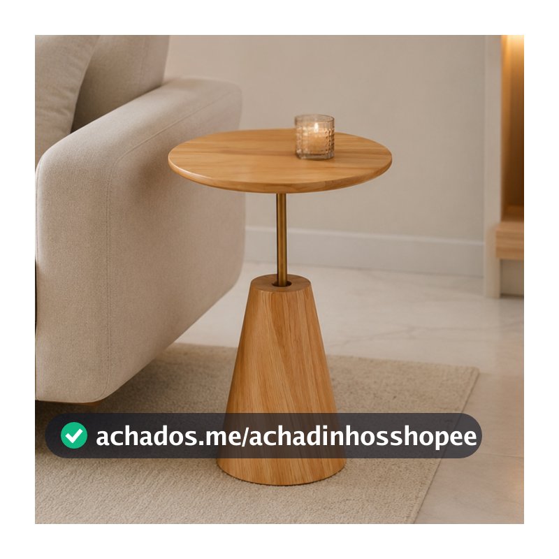 Mesa Lateral Parma 1unid Vivare Design Moderno Sofisticado Base em madeira Mesinha de canto Multiuso
