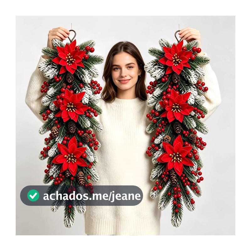 2 Guirlandas Decorativas de Natal de Alta Qualidade, Meticulosamente Elaboradas para Criar uma Atmosfera Festiva! Poinsé