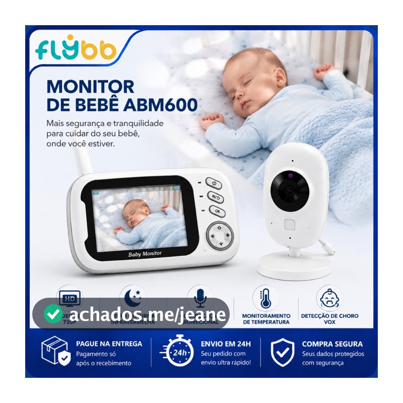Babá Eletrônica Bebê com Monitor e Câmera | Monitor Infantil Digital Tela 3,5" IPS | Visão Noturna Áudio Bidirecional