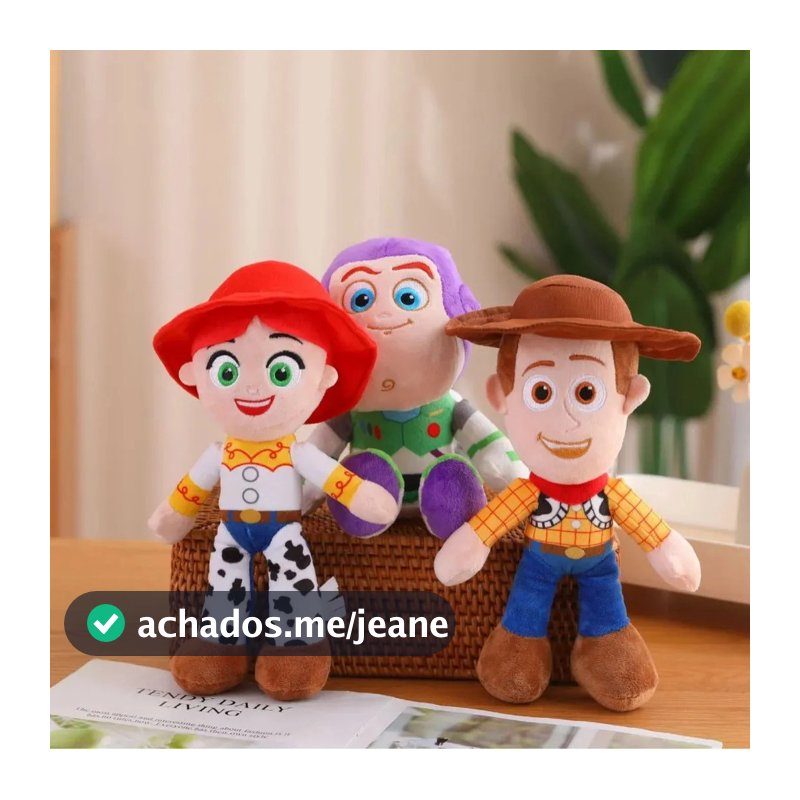 Kit 3 Ursos de Pelúcias Toy Story Woody Buzz Lightyear Jessie Bonecos Filme Disney