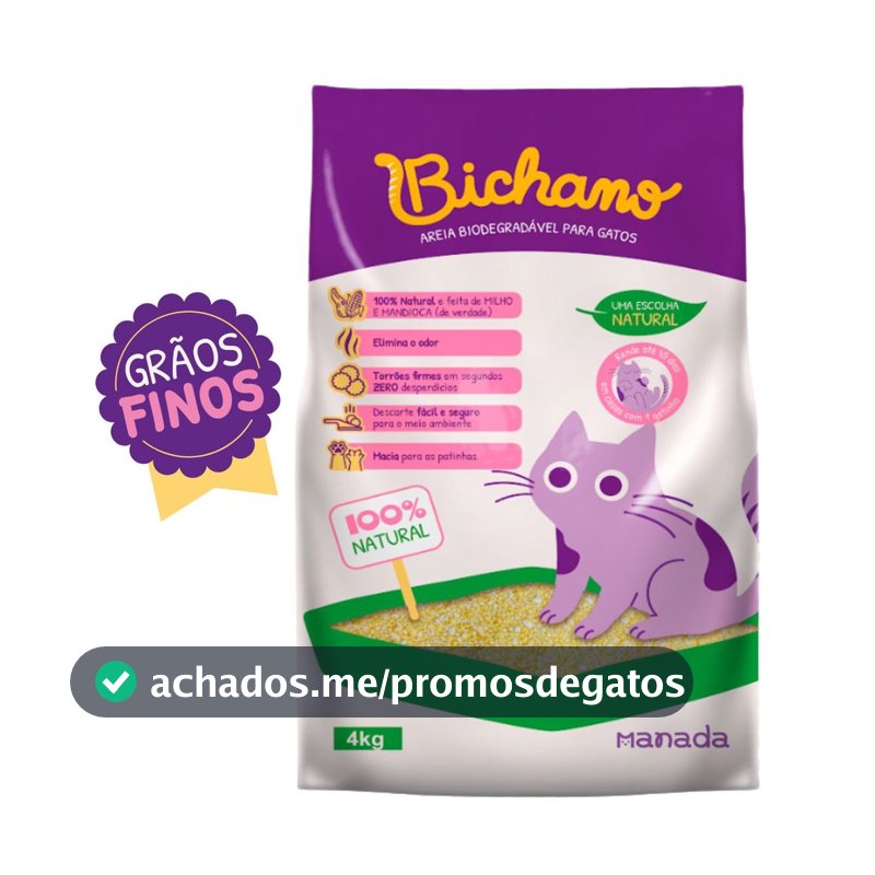 Areia Biodegradável Bichano Para Gatos Cat Grãos Finos 4kg Bio Milho e Mandioca Grão Fino Manada