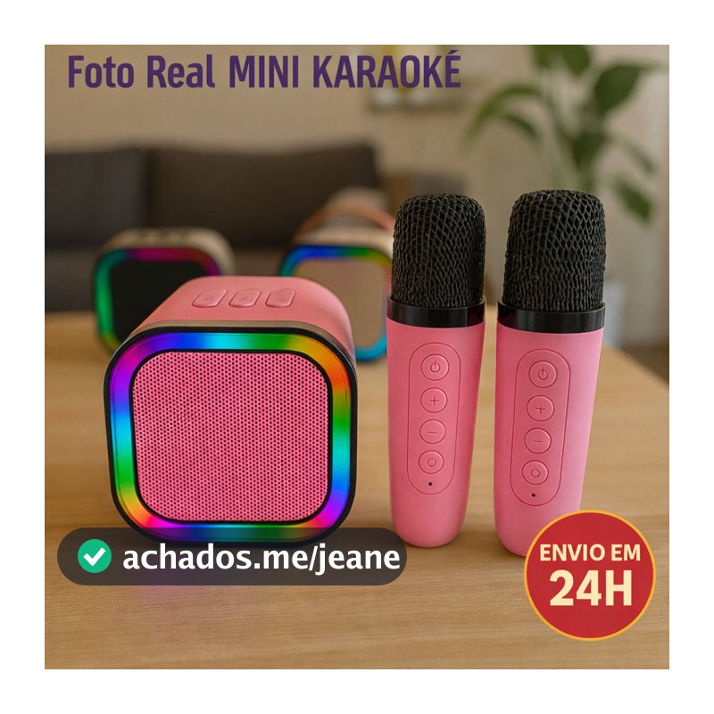 Caixa de Som mini Karaoke portatil 2 Microfones sem fio Alto Falante Bluetooth Infantil Duplo