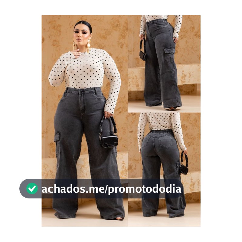 calça cargo jeans feminino wide leg plus size marmorizada cintura elástica tecido com elastano premium
