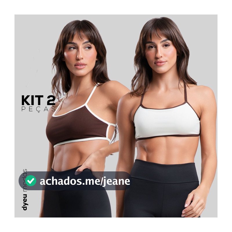 Kit 2 Tops Fitness Bicolor Alcinha Cruzado Costa Nua Feminino com Forro e Encaixe pra Bojo Academia