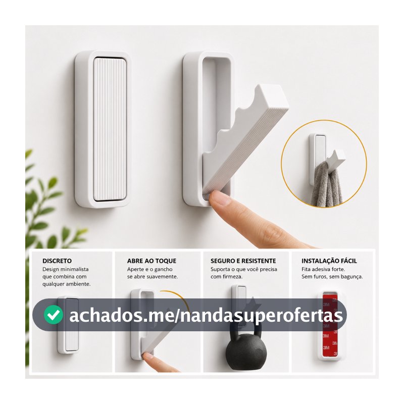 Gancho Suporte Adesivo Dobravel Retratil Multiuso Porta Toalha Porta Fone Organizador de Parede Alta Resistencia Premium