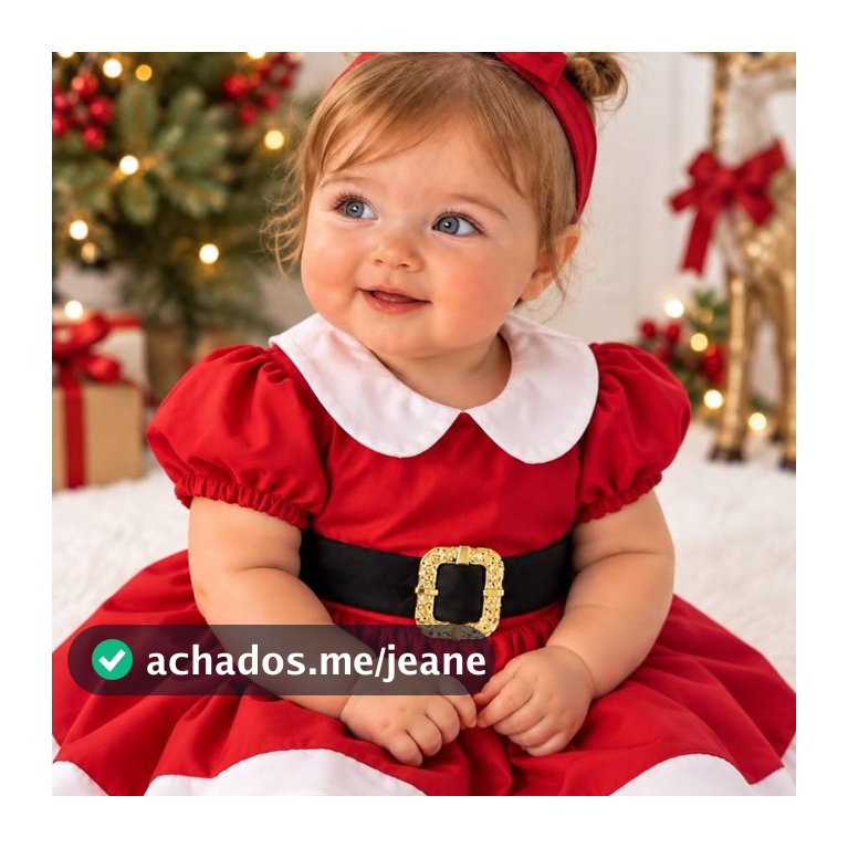 Vestido Infantil RN a 8 Anos Menina Bebê Fantasia Laço Cinto Natal Mamãe Noel Rodado Ensaio Foto