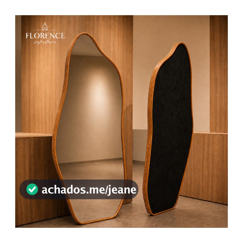 Espelho Orgânico 120x50 e 80x40 Com Moldura EM COURO Corpo Inteiro Morderno Luxo