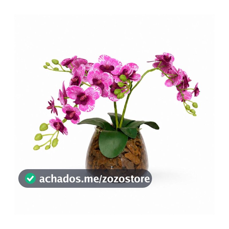 ARRANJO ORQUIDEA ARTIFICIAL 3D HASTES VASO VIDRO INCOLOR