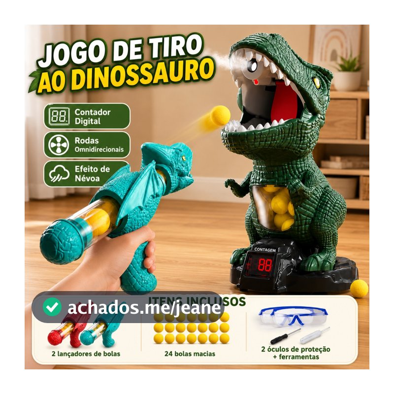 Jogo de Tiro Dinossauro 2 Lançadores 24 Bolas Macias Alvo Contador Brinquedo Interativo Menino Presente