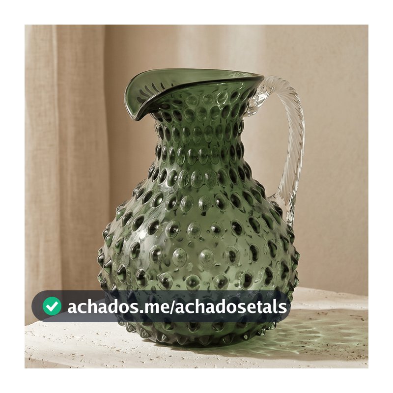 Jarra de Vidro Verde com Relevos Bolhas Bubble Texturizada 1,7L Água Suco Drinks Mesa Posta Elegante