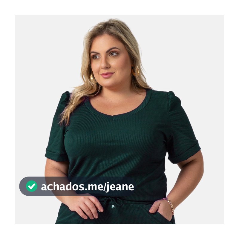 Blusa Canelada Feminina Plus Size Em Decote V 1211-C1