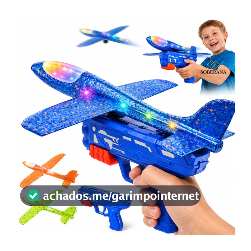 Avião Lançador Infantil com Pistola Planador Brinquedo Voador Luz LED Presente Criança