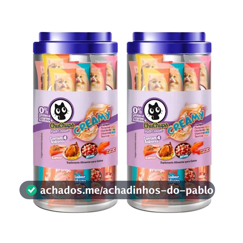 Kit 2 Petisco Para Gatos ChuChups Cream Pote Sortido com 24 Tubos
