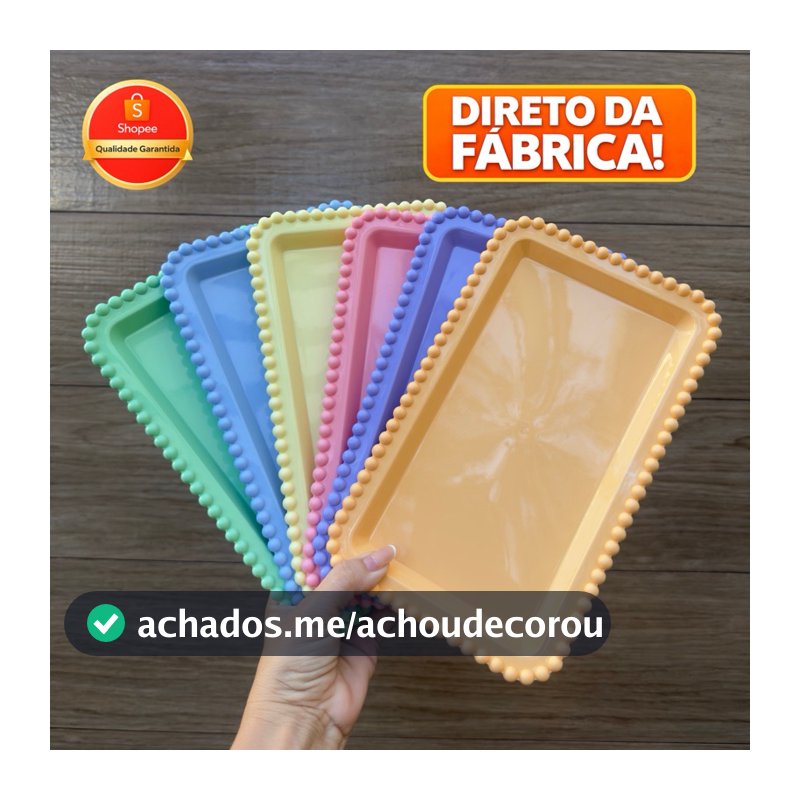 KIT • 10 Bandejas Retangular Plástica com Bordas de Bolinhas | Ideal para Festas e Eventos