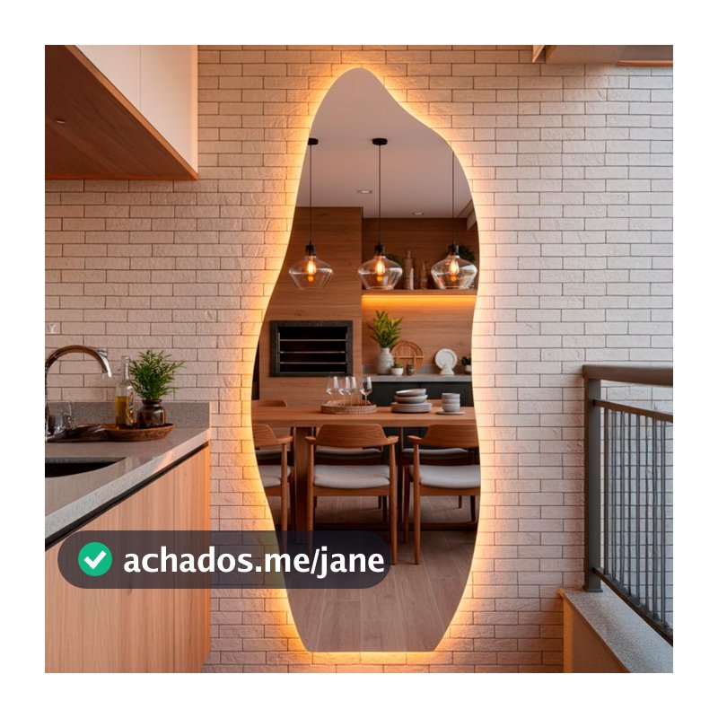 Espelho Grande Orgânico de Corpo Inteiro com Led 170x70cm Espelho com Luz Indireta Quente ou Fria