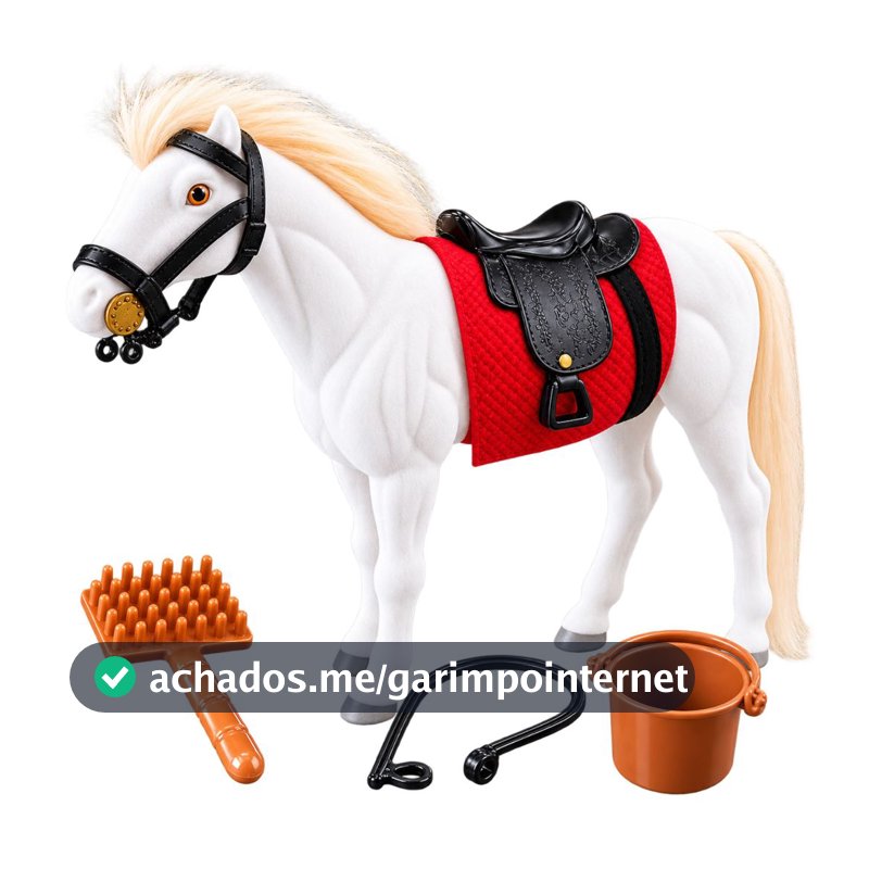 Cavalinho de Brinquedo Infantil com Sela Kit Cuidados e Acessórios para Fazendinha