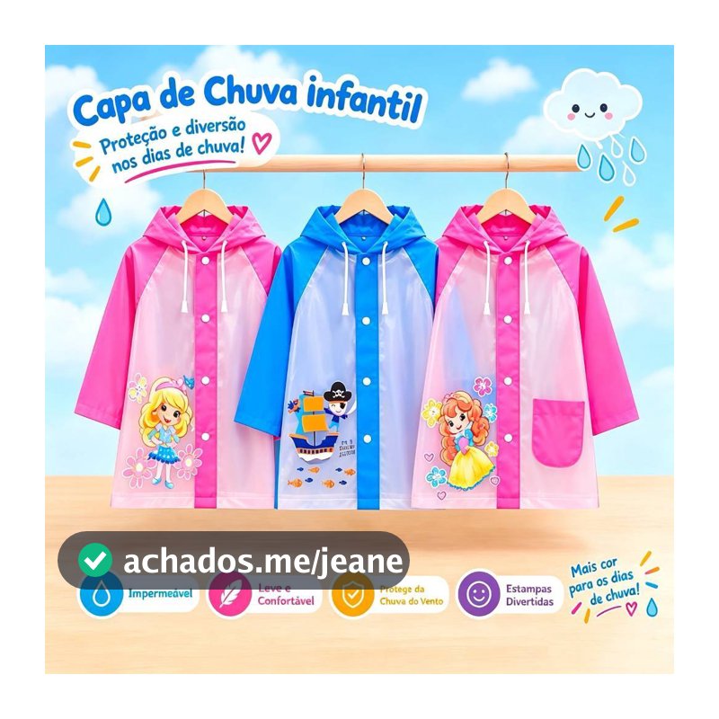 Capa de chuva infantil Reforçada menina e menino Com Desenho H-806