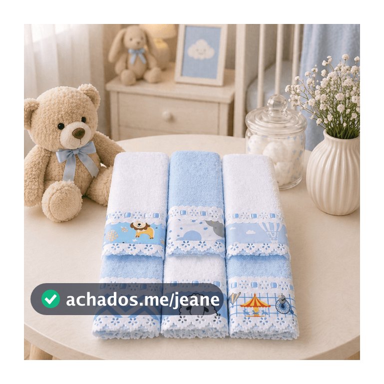 Kit Toalha Ombro ou Boca Babete 06 Unidades Lasy e Passa Fitas e Tecido Estampas Variadas Toalhas Coloridas Muito Macias