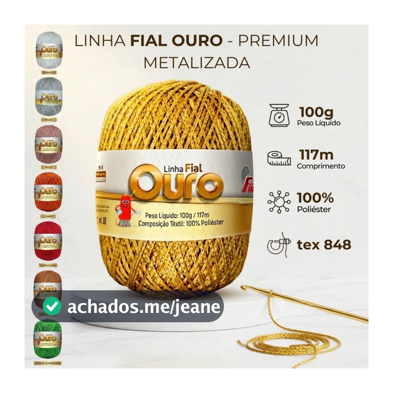 Linha Ouro Fial 117m/100g - 8 Cores Vivas Disponivel , Crochê, Tricô, Artesanato Dourado