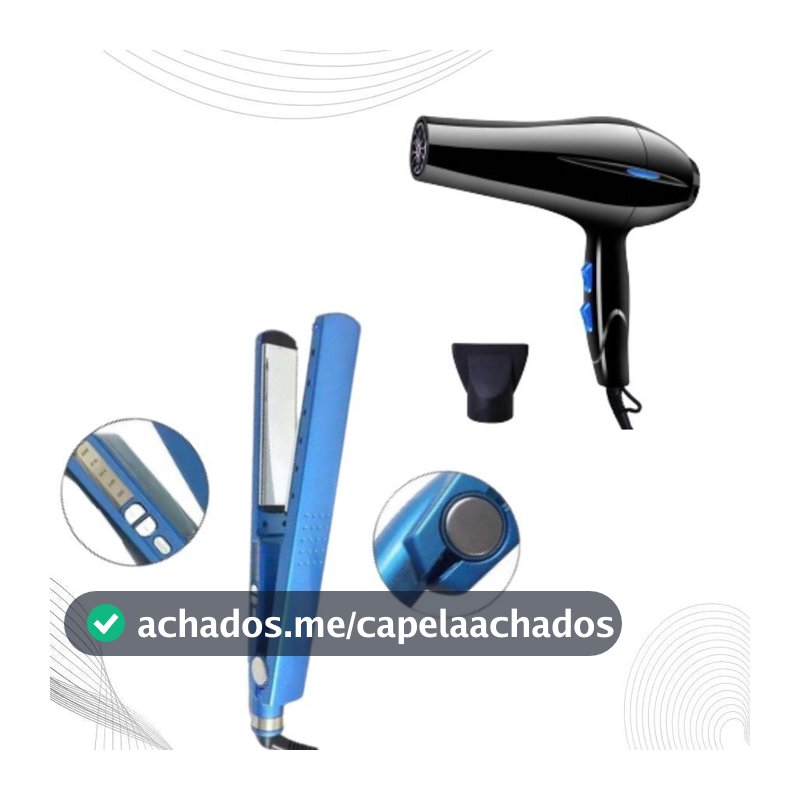 Kit Secador de Cabelo 3200w + Prancha Chapinha Nano Titanium