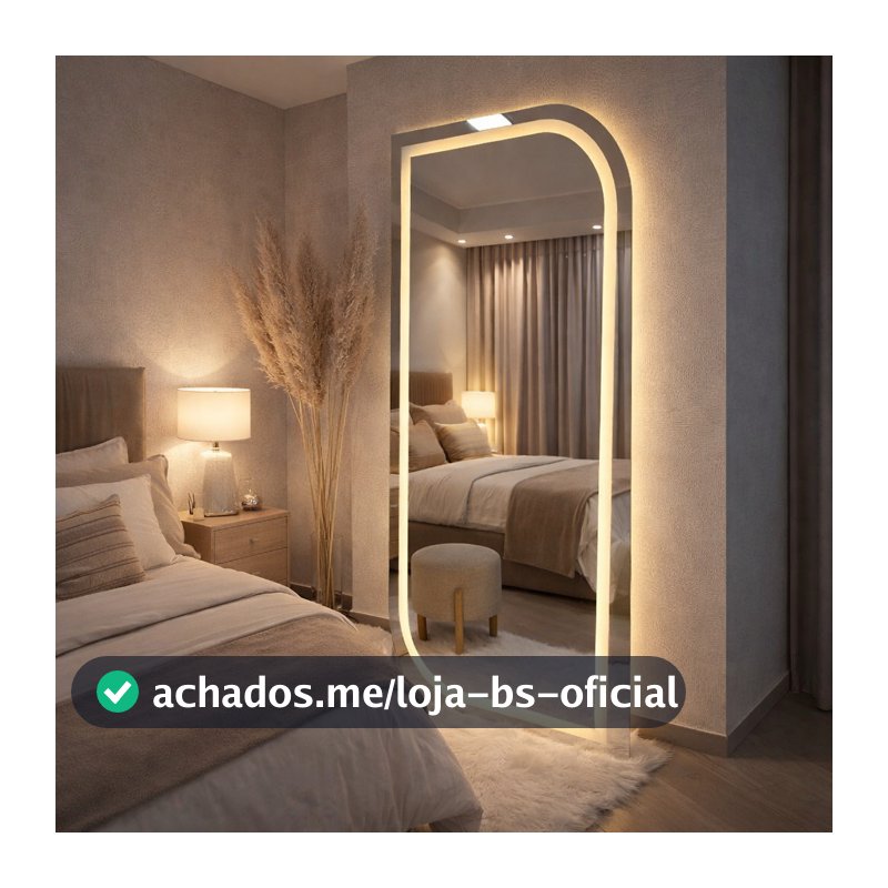 Espelho Orgânico EL24 Corpo Inteiro 170cm x 70cm Polido LED Jateado Luz Branca e Luz Amarela Sala Quarto Banheiro